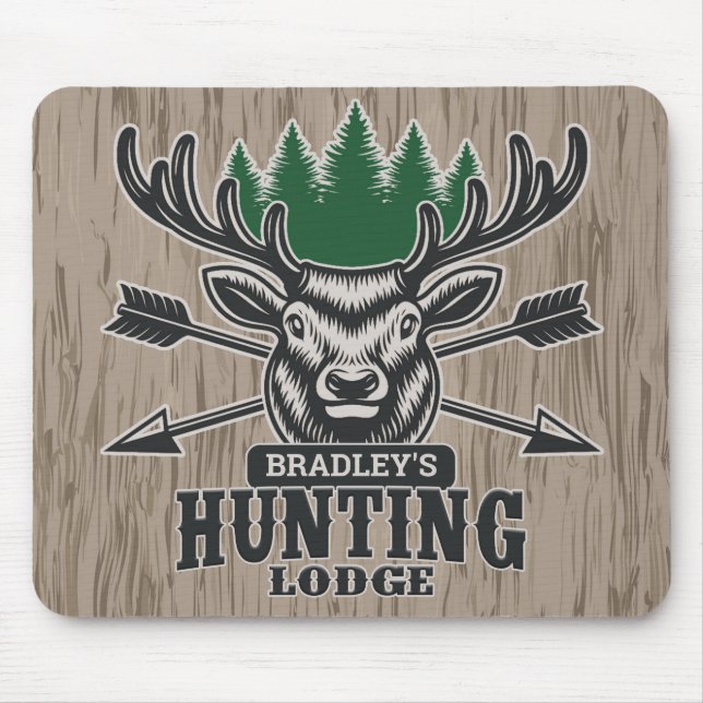 Deer Elk Hunter ADD NAME Bow Hunting Lodge Cabin Mouse Pad (Front)