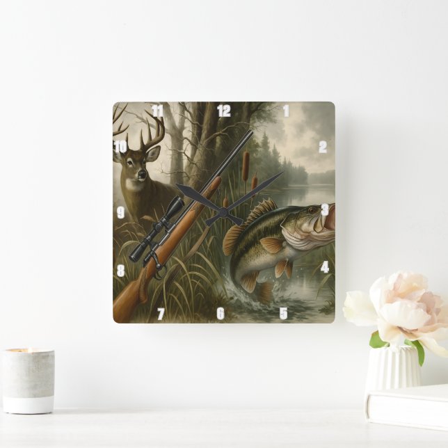 Deer Elk Moose Hunter Wildlife Forest Square Wall Clock (Home)