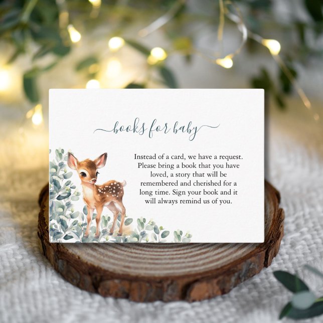 Deer Eucalyptus Greenery Books For Baby Enclosure Card (Deer Eucalyptus Greenery Books for Baby Enclosure Card Baby Shower)