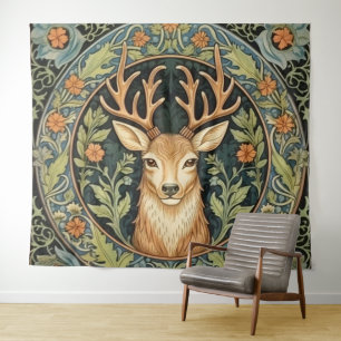 Deer face in floral vintage design tapestry