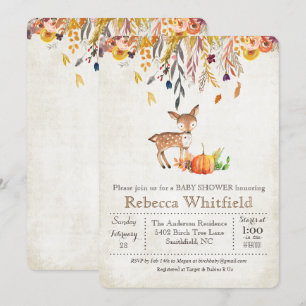 Deer Fall Leaves Pumpkin Baby Shower Invitation