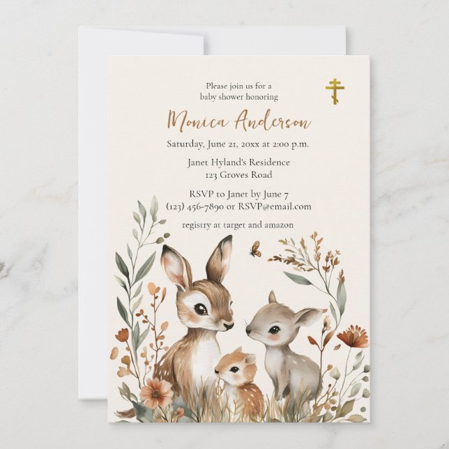 Deer Family Boho Pampas Orthodox Baby Shower       Invitation (Front)