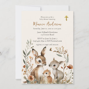 Deer Family Boho Pampas Orthodox Baby Shower Invitation