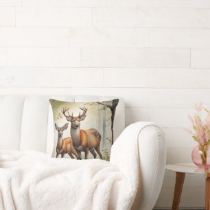 Deer Family In Forest Clearing Wildlife Cushion
