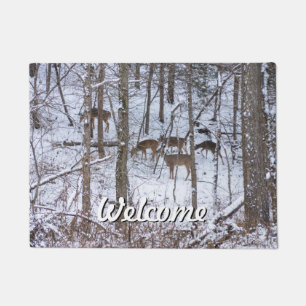 Deer Family In Snow Welcome Doormat
