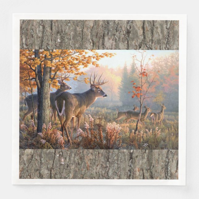 Deer Family Playing In Field Napkin (Front)