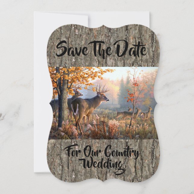 Deer Family Playing In Field Save The Date (Front)