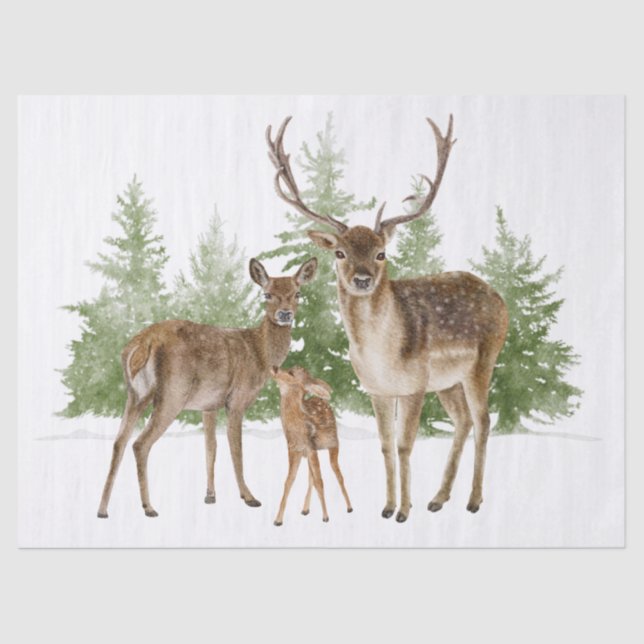 Deer Family Watercolor Tissue Paper (Front)