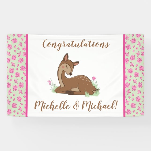 Deer Fawn Baby Shower Woodland Animals Banner (Horizontal)