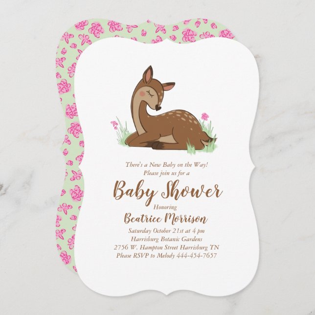 Deer Fawn Baby Shower Woodland Invitation (Front/Back)
