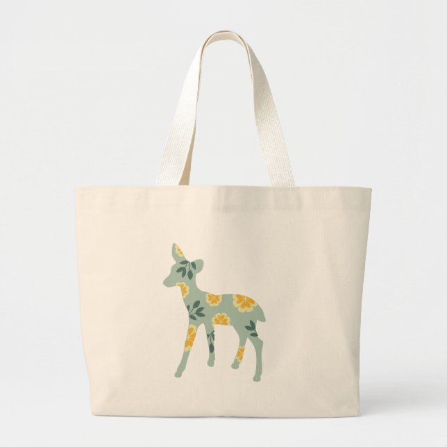 Deer fawn country pattern silhouette large tote bag (Front)