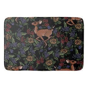 Deer Fawn Floral Pattern Bath Mat
