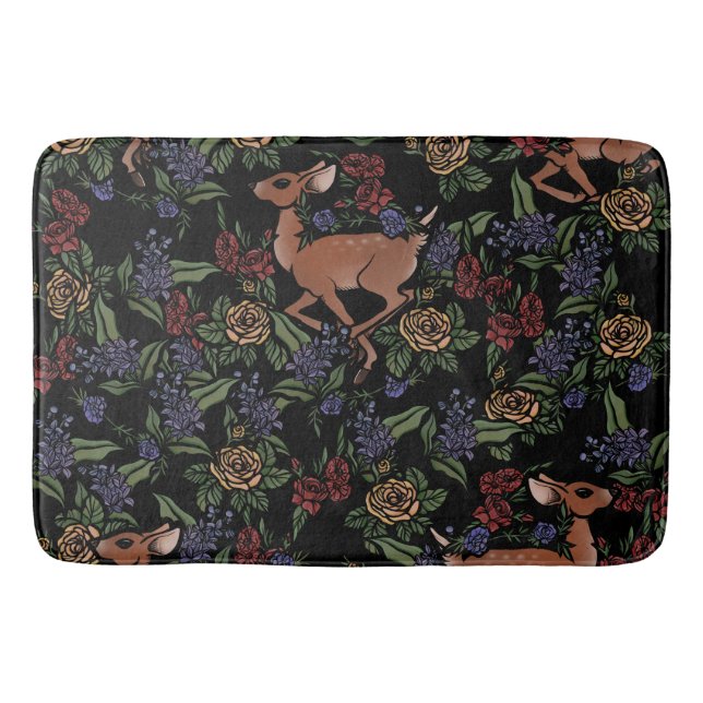 Deer Fawn Floral Pattern Bath Mat (Front)