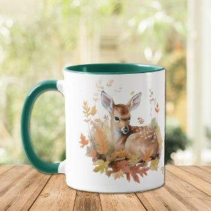 Deer Fawn in Autumn Leaves Mug