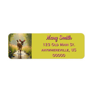 Deer Fawn splashing in puddles Return Address Label