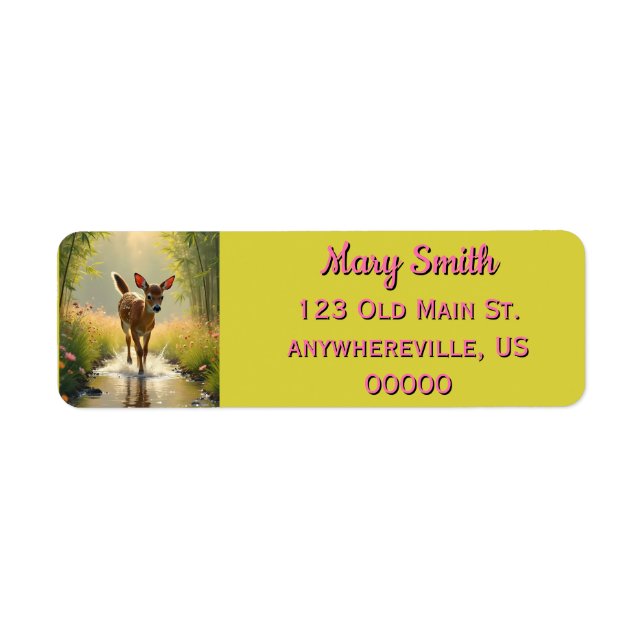 Deer Fawn splashing in puddles Return Address Label (Front)