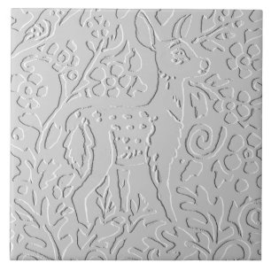 Deer Fawn White Grey Embossed  Woodland Animal Ceramic Tile