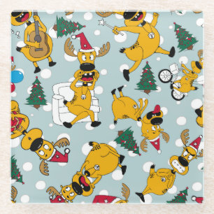 Deer Festive: Christmas Pattern Design Glass Coaster