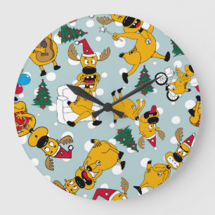Deer Festive: Christmas Pattern Design Large Clock