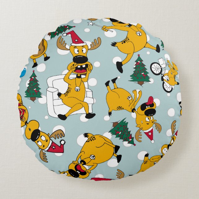 Deer Festive: Christmas Pattern Design Round Cushion (Front)