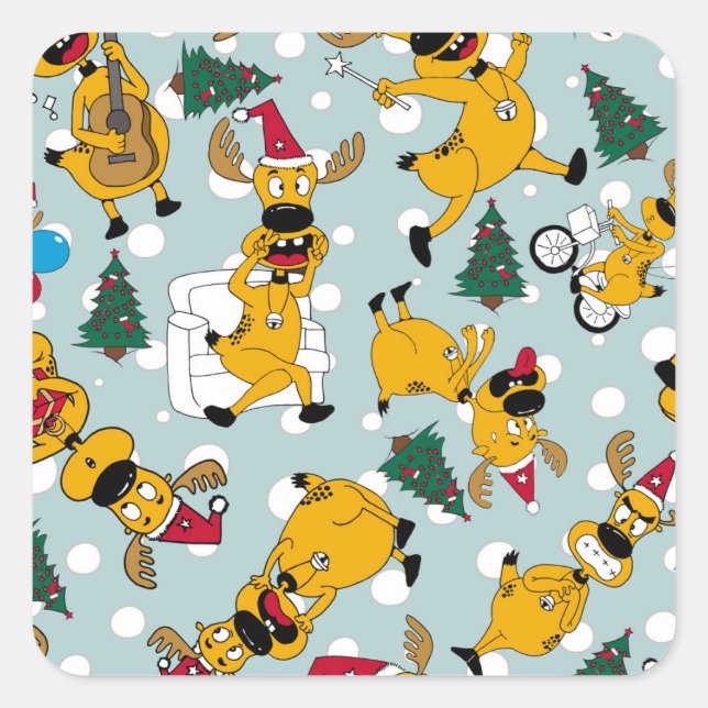 Deer Festive: Christmas Pattern Design Square Sticker (Front)
