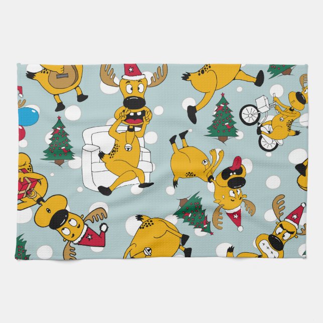 Deer Festive: Christmas Pattern Design Tea Towel (Horizontal)