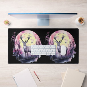 Deer Floral Artwork Wildlife Nature Animal Print F Desk Mat