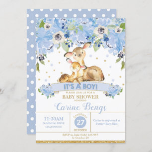 Deer Floral Baby Shower Invitation Boy