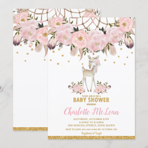 Deer Floral Dream Catcher Baby Shower Boho Girl Invitation