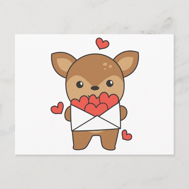  Deer For Valentine's Day Cute Animals Heart Postcard (Front)