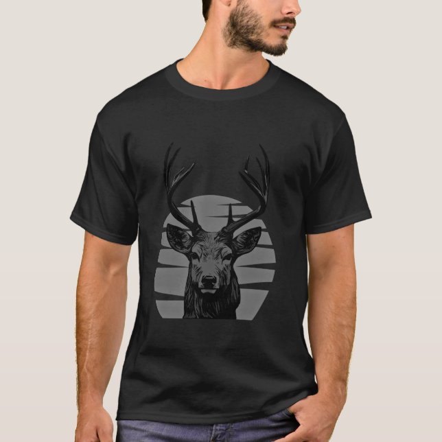 Deer Forest Animal Portrait Motif Hunter Wildlife  T-Shirt (Front)
