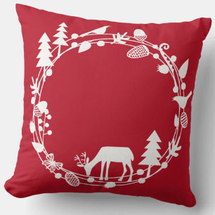 Deer Forest Circle Winter Holidays Cushion