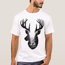 Deer Forest Nature Double Exposure Silhouette T-Sh