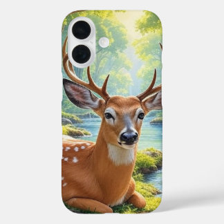 Deer Forest Painting iPhone 16 Case