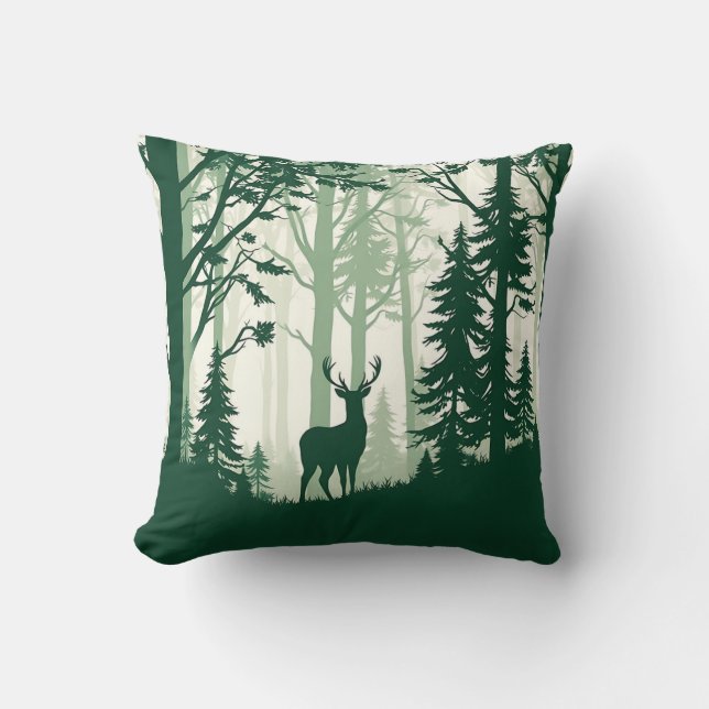 Deer Forest Silhouette Nature Scene Cushion (Front)