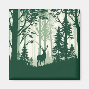 Deer Forest Silhouette Nature Scene Magnet