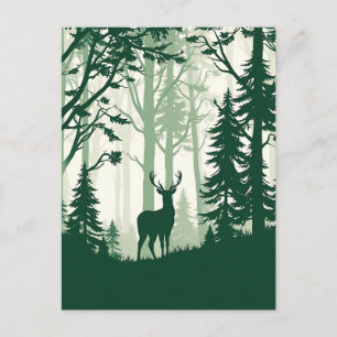 Deer Forest Silhouette Nature Scene Postcard