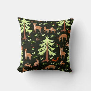 Deer Forest: Vintage Scenic Pattern. Cushion