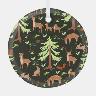 Deer Forest: Vintage Scenic Pattern. Glass Tree Decoration