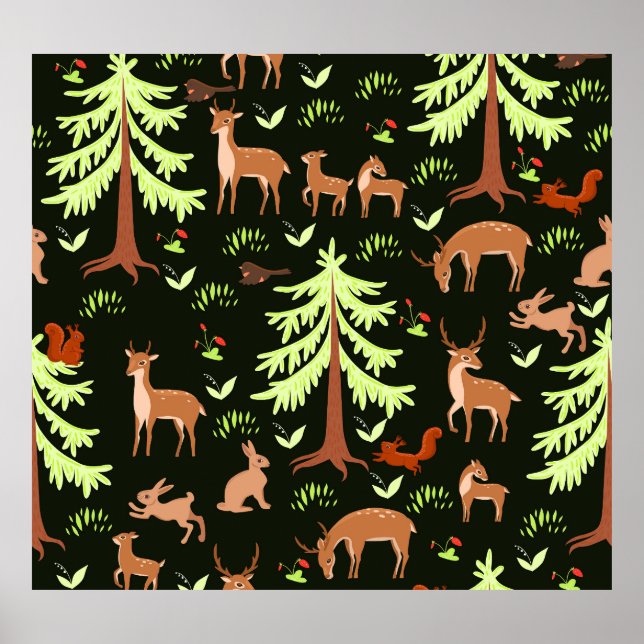 Deer Forest: Vintage Scenic Pattern. Poster (Front)