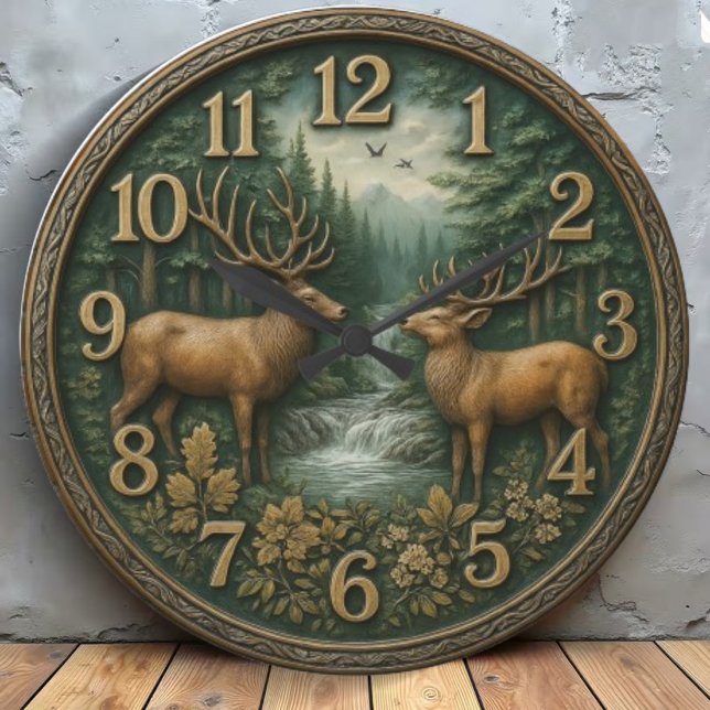 Deer forest woodland rustic  cabin art wildlife  large clock (Creator Uploaded)
