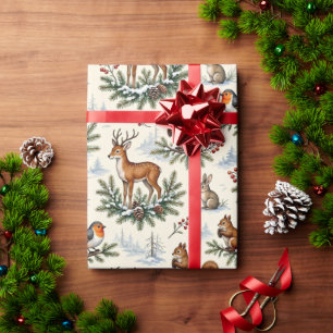 Deer, Fox, Rabbit & Winter Forest Christmas Wrapping Paper
