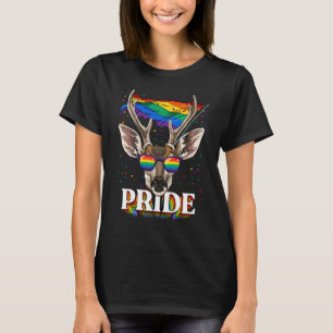 Deer Gay Pride Lgbt Rainbow Flag Sunglasses Lgbtq T-Shirt