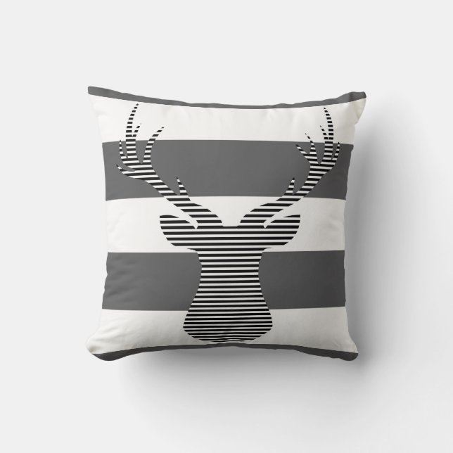 Deer - geometric pattern - grey and white. cushion (Front)