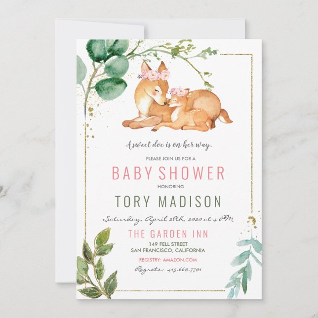 Deer Girl Baby Shower Invitation (Front)