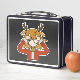 deer girl with santa clothes metal lunch box