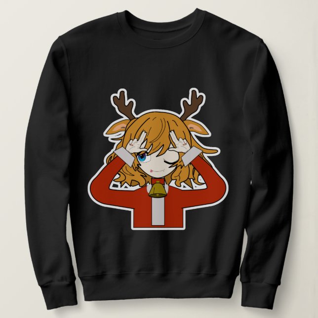 deer girl with santa clothes sweatshirt (Design Front)