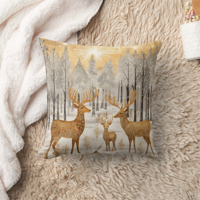 Deer Gold White Winter Snow Cushion (Blanket)