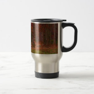 Deer , Green Grass red and Gold leaves Travel Mug