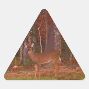 Deer , Green Grass red and Gold leaves Triangle Sticker